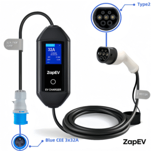 zapev alpha 7.4 kw portable ev charger
